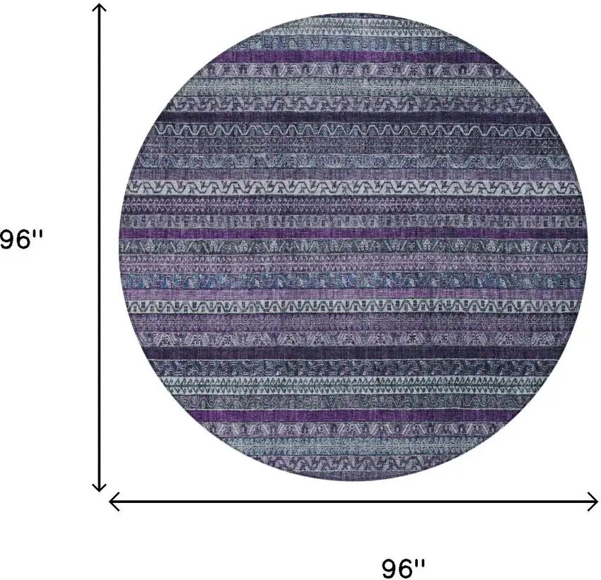 8' Purple And Plum Round Striped Washable Indoor Outdoor Area Rug Photo 7