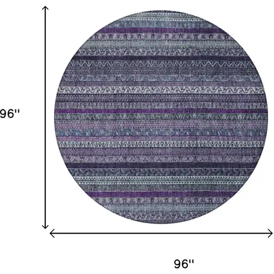 8' Purple And Plum Round Striped Washable Indoor Outdoor Area Rug Photo 7