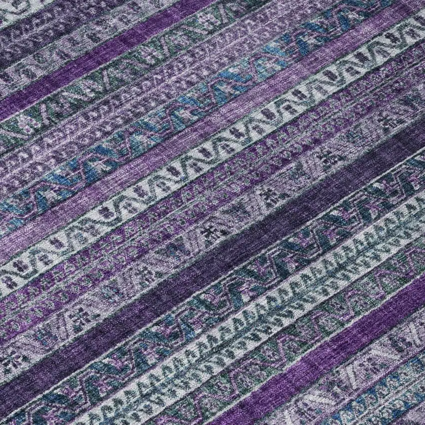 8' Purple And Plum Round Striped Washable Indoor Outdoor Area Rug Photo 6