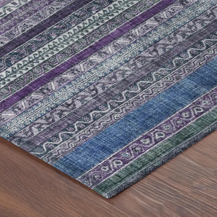 8' Purple And Plum Round Striped Washable Indoor Outdoor Area Rug Photo 5