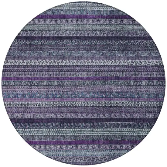 8' Purple And Plum Round Striped Washable Indoor Outdoor Area Rug Photo 4