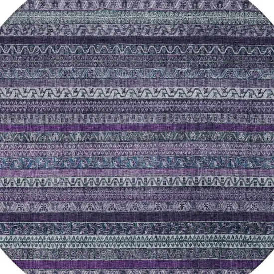8' Purple And Plum Round Striped Washable Indoor Outdoor Area Rug Photo 3