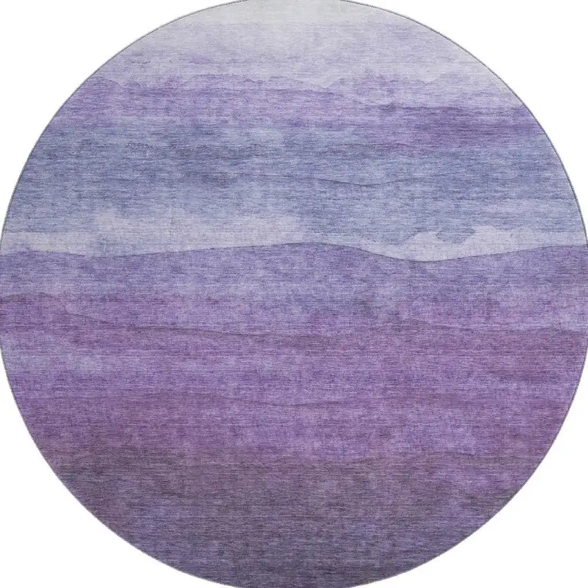 8' Purple And Plum Striped Washable Round Rug With UV Protection Photo 2
