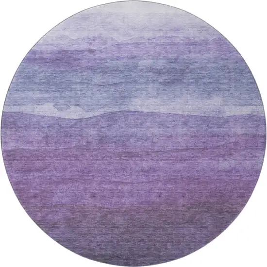 8' Purple And Plum Striped Washable Round Rug With UV Protection Photo 3