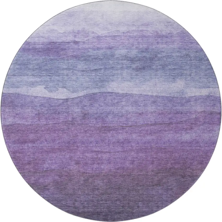 8' Purple And Plum Striped Washable Round Rug With UV Protection Photo 3