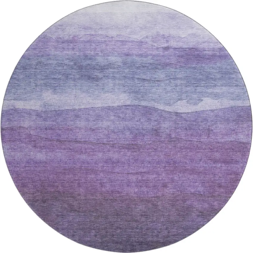 8' Purple And Plum Striped Washable Round Rug With UV Protection Photo 1