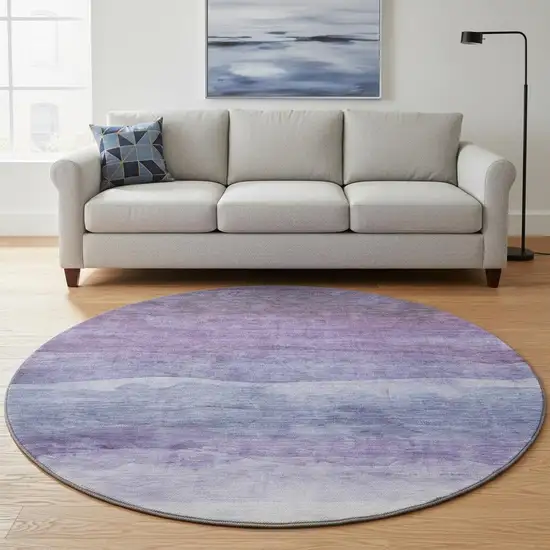 8' Purple And Plum Striped Washable Round Rug With UV Protection Photo 2