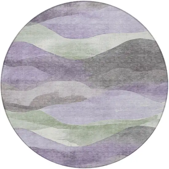 8' Purple And Sage Round Abstract Washable Indoor Outdoor Area Rug Photo 4