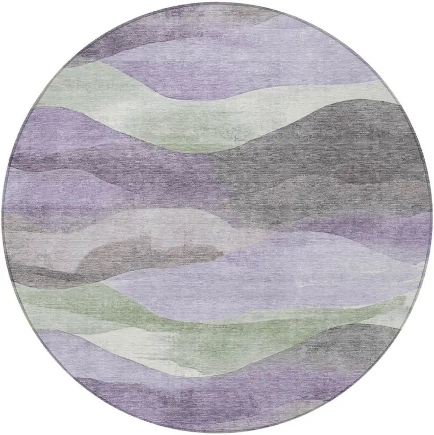 8' Purple And Sage Round Abstract Washable Indoor Outdoor Area Rug Photo 4