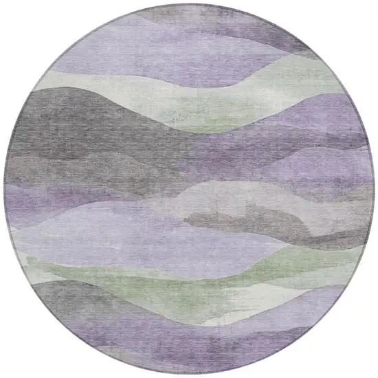 8' Purple And Sage Round Abstract Washable Indoor Outdoor Area Rug Photo 3