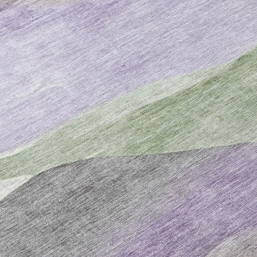 8' Purple And Sage Round Abstract Washable Indoor Outdoor Area Rug Photo 9