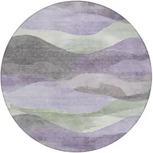 Photo of 8' Purple And Sage Round Abstract Washable Indoor Outdoor Area Rug