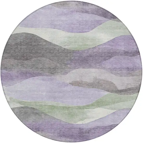 8' Purple And Sage Round Abstract Washable Indoor Outdoor Area Rug Photo 1