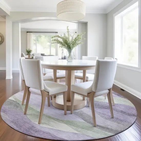 8' Purple And Sage Round Abstract Washable Indoor Outdoor Area Rug Photo 6