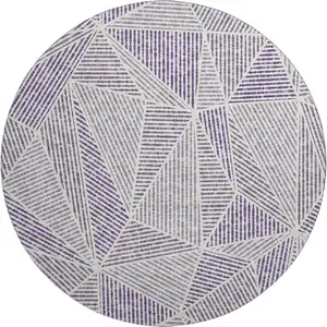 Photo of 8' Purple And Silver Geometric Washable Round Rug With UV Protection