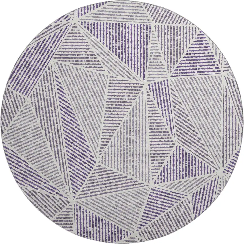 8' Purple And Silver Geometric Washable Round Rug With UV Protection Photo 1