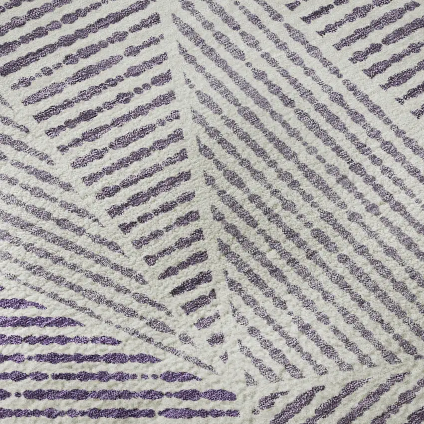 8' Purple And Silver Geometric Washable Round Rug With UV Protection Photo 9