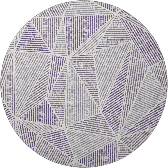 8' Purple And Silver Geometric Washable Round Rug With UV Protection Photo 4