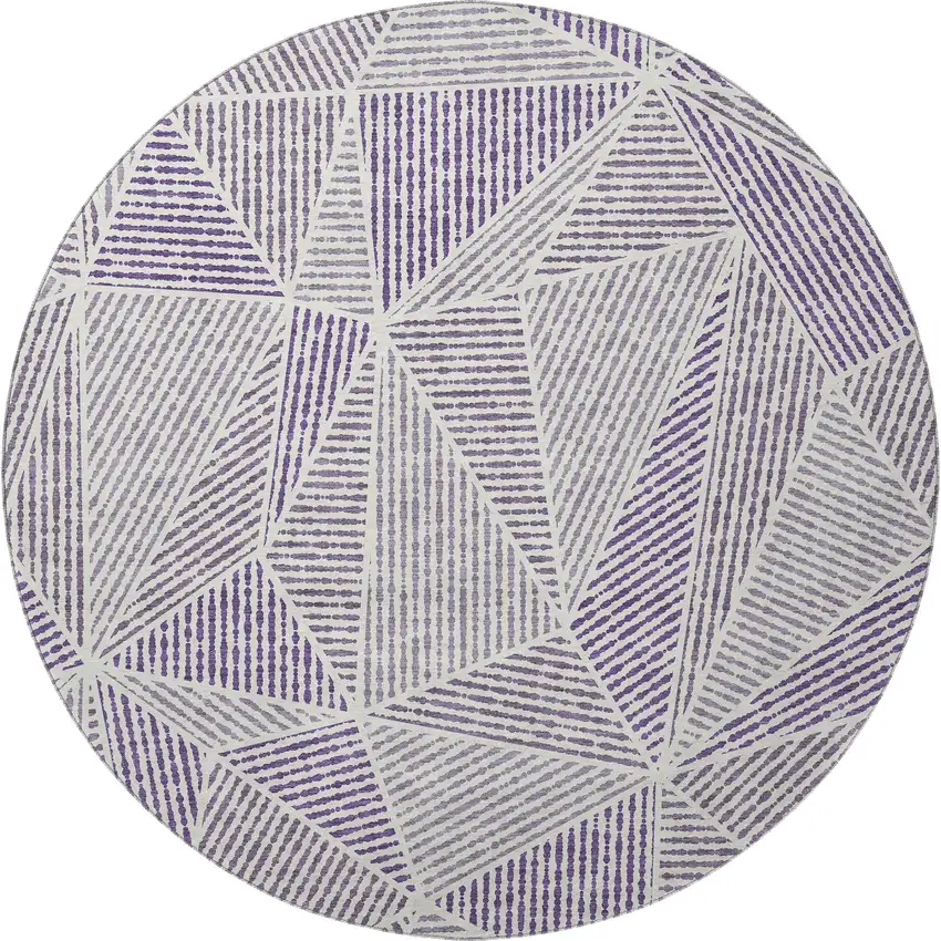 8' Purple And Silver Geometric Washable Round Rug With UV Protection Photo 4