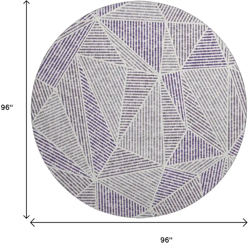 8' Purple And Silver Geometric Washable Round Rug With UV Protection Photo 3