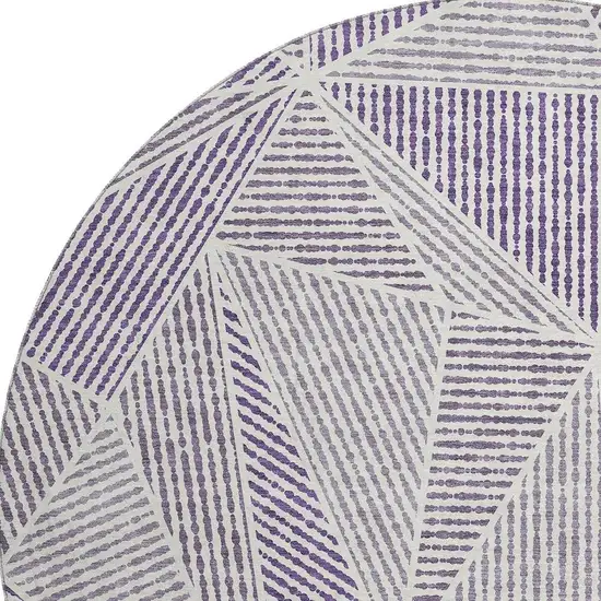 8' Purple And Silver Geometric Washable Round Rug With UV Protection Photo 3