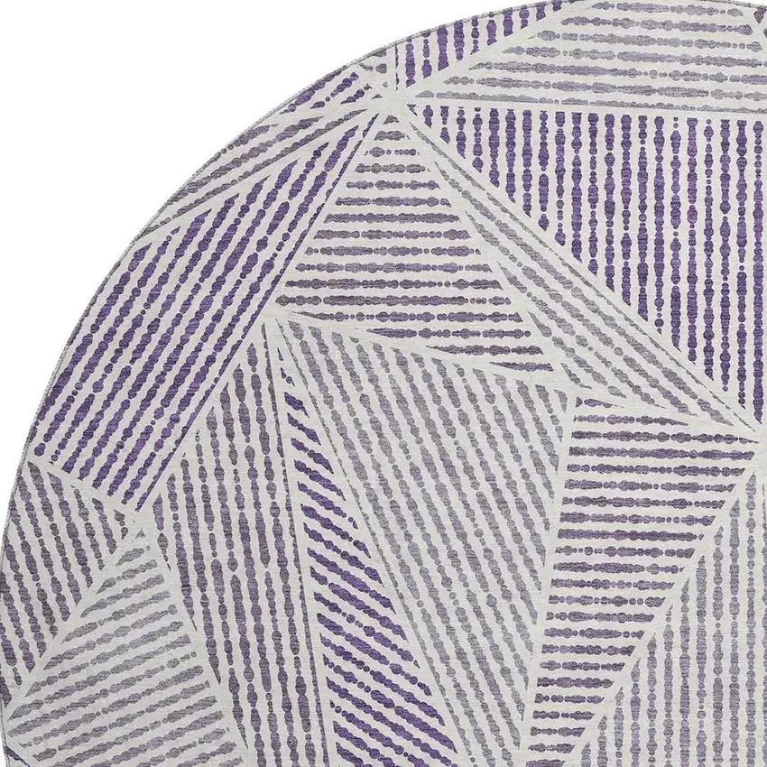 8' Purple And Silver Geometric Washable Round Rug With UV Protection Photo 3