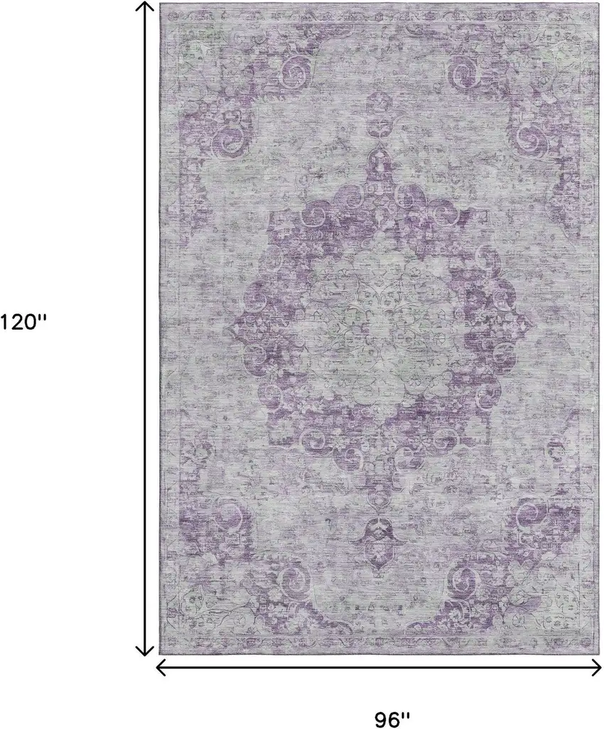 8' Purple And Silver Oriental Washable Area Rug With UV Protection Photo 8
