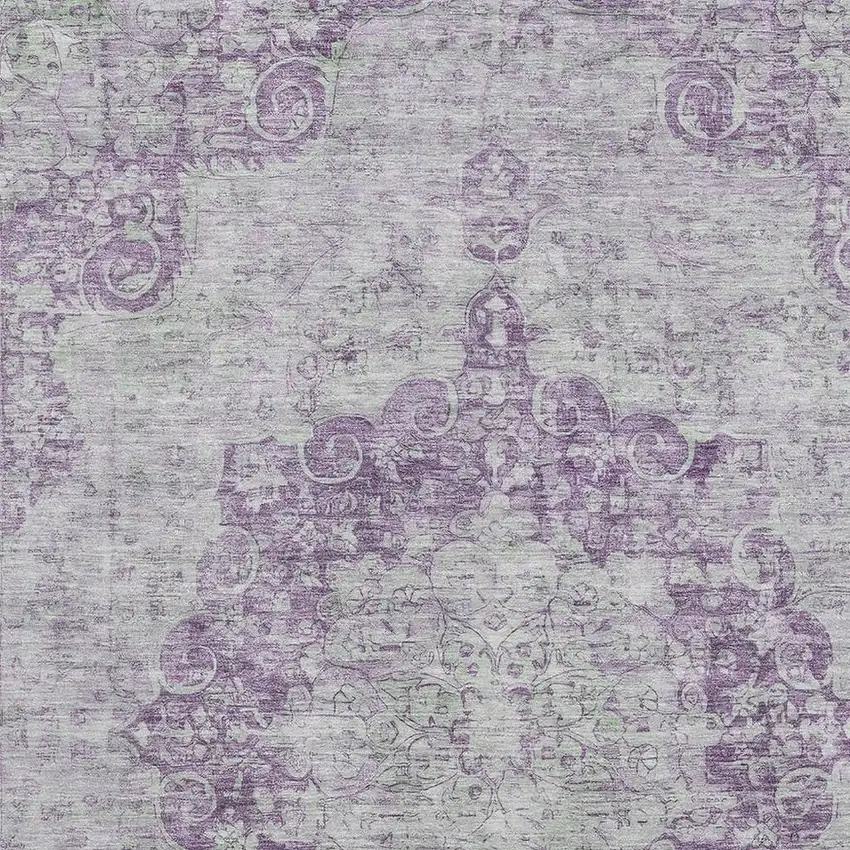 8' Purple And Silver Oriental Washable Area Rug With UV Protection Photo 2