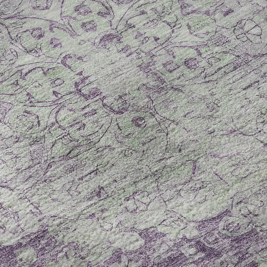 8' Purple And Silver Oriental Washable Area Rug With UV Protection Photo 9