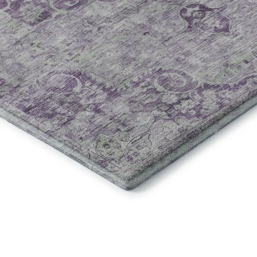 8' Purple And Silver Oriental Washable Area Rug With UV Protection Photo 7