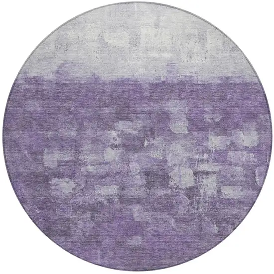 8' Purple And Silver Round Abstract Washable Indoor Outdoor Area Rug Photo 5