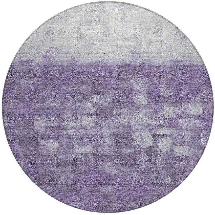 8' Purple And Silver Round Abstract Washable Indoor Outdoor Area Rug Photo 5