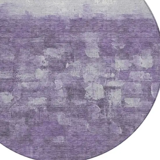 8' Purple And Silver Round Abstract Washable Indoor Outdoor Area Rug Photo 4