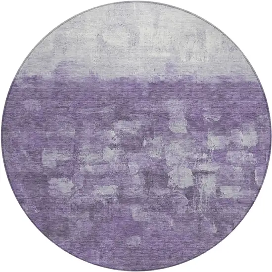 8' Purple And Silver Round Abstract Washable Indoor Outdoor Area Rug Photo 2