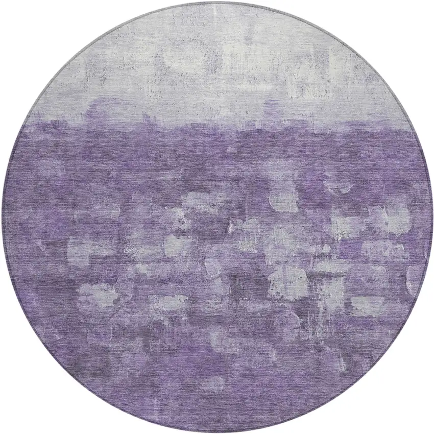 8' Purple And Silver Round Abstract Washable Indoor Outdoor Area Rug Photo 2