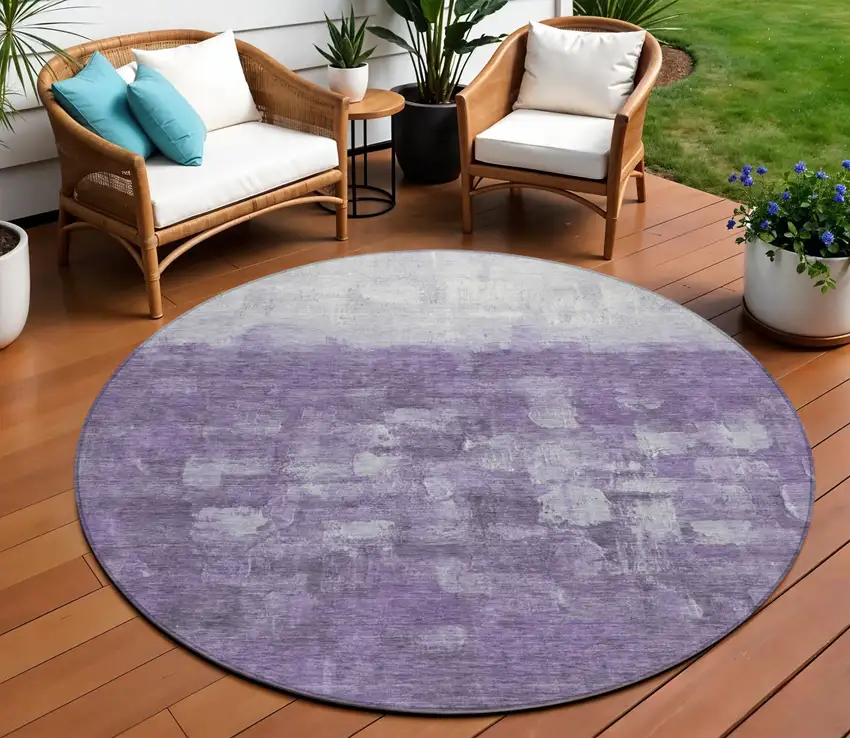 8' Purple And Silver Round Abstract Washable Indoor Outdoor Area Rug Photo 1