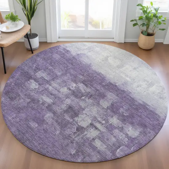 8' Purple And Silver Round Abstract Washable Indoor Outdoor Area Rug Photo 7