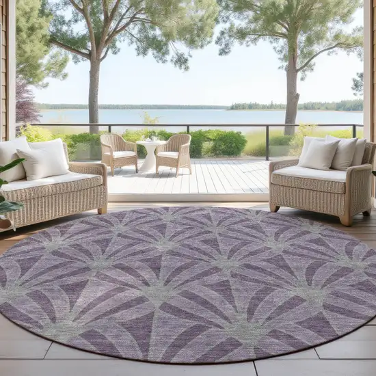 8' Purple And Silver Round Seashell Washable Indoor Outdoor Area Rug Photo 4
