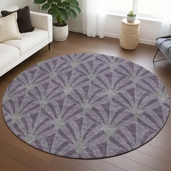 8' Purple And Silver Round Seashell Washable Indoor Outdoor Area Rug Photo 5