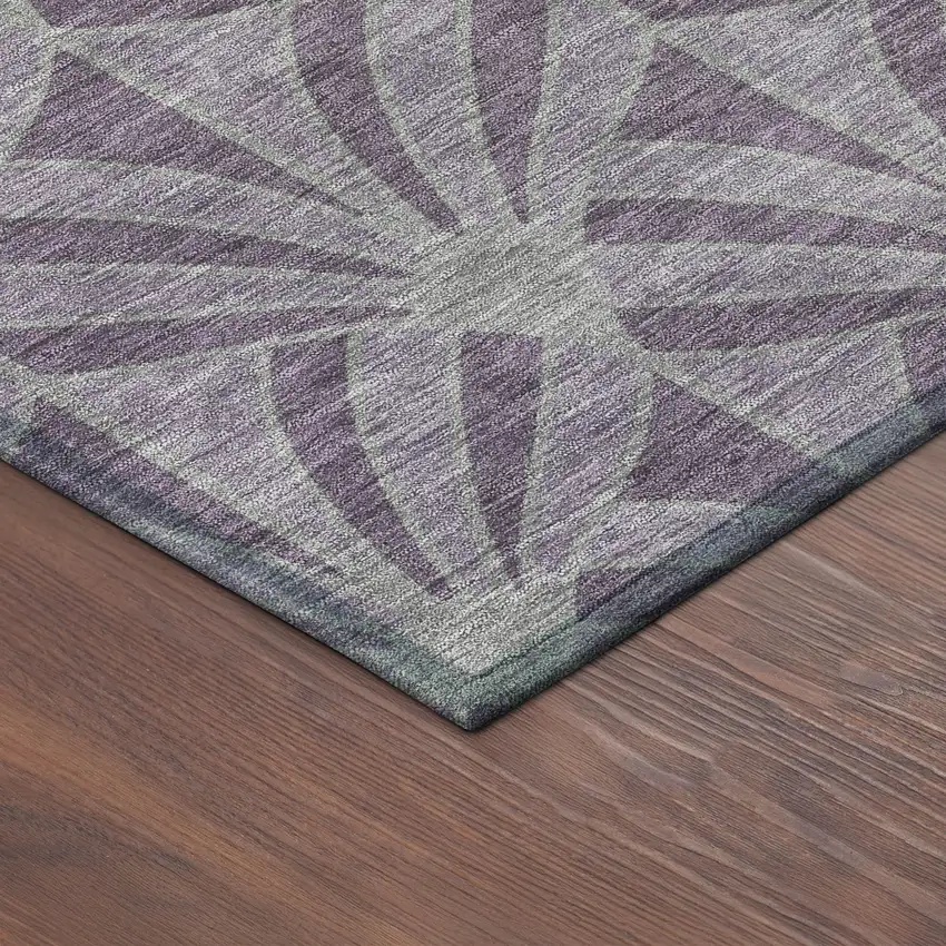 8' Purple And Silver Round Seashell Washable Indoor Outdoor Area Rug Photo 8