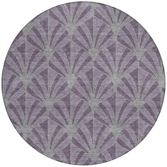 8' Purple And Silver Round Seashell Washable Indoor Outdoor Area Rug Photo 3