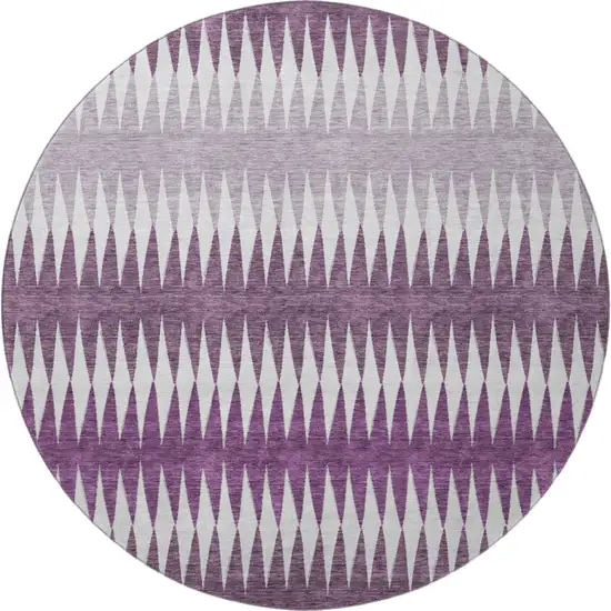 8' Purple And Silver Striped Washable Round Rug With UV Protection Photo 3