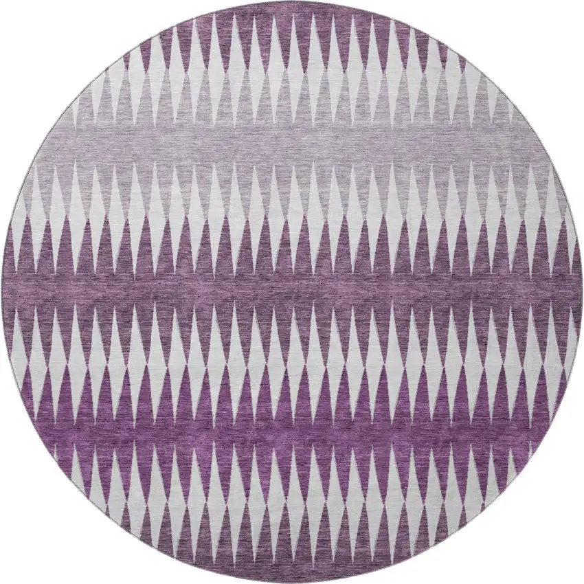 8' Purple And Silver Striped Washable Round Rug With UV Protection Photo 3