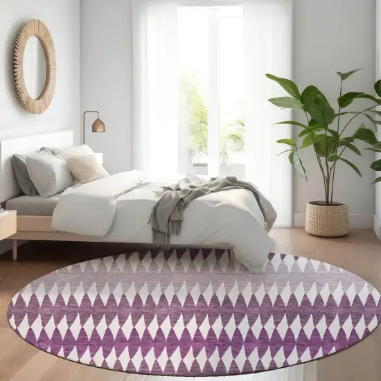 8' Purple And Silver Striped Washable Round Rug With UV Protection Photo 4