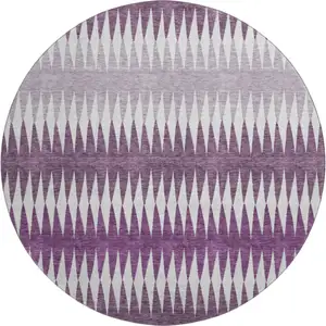 Photo of 8' Purple And Silver Striped Washable Round Rug With UV Protection