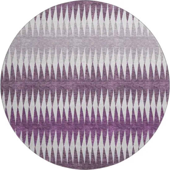 8' Purple And Silver Striped Washable Round Rug With UV Protection Photo 1