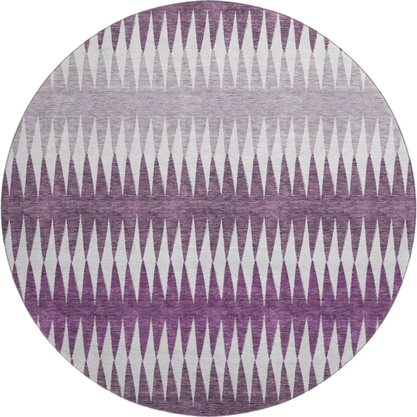 8' Purple And Silver Striped Washable Round Rug With UV Protection Photo 1