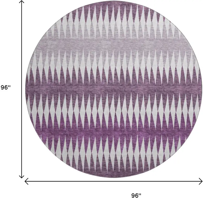 8' Purple And Silver Striped Washable Round Rug With UV Protection Photo 9