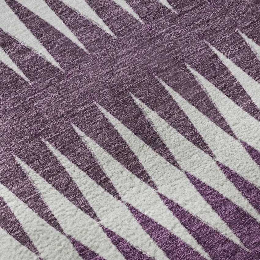 8' Purple And Silver Striped Washable Round Rug With UV Protection Photo 8