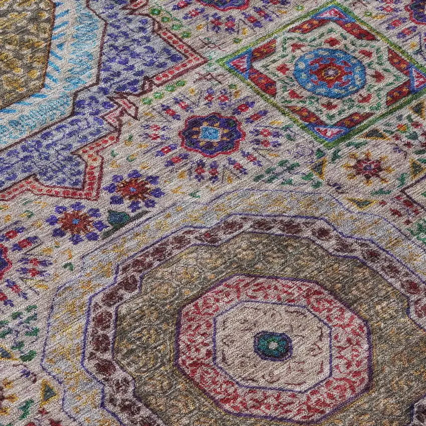 8' Purple And Teal Blue Round Medallion Washable Indoor Outdoor Area Rug Photo 9